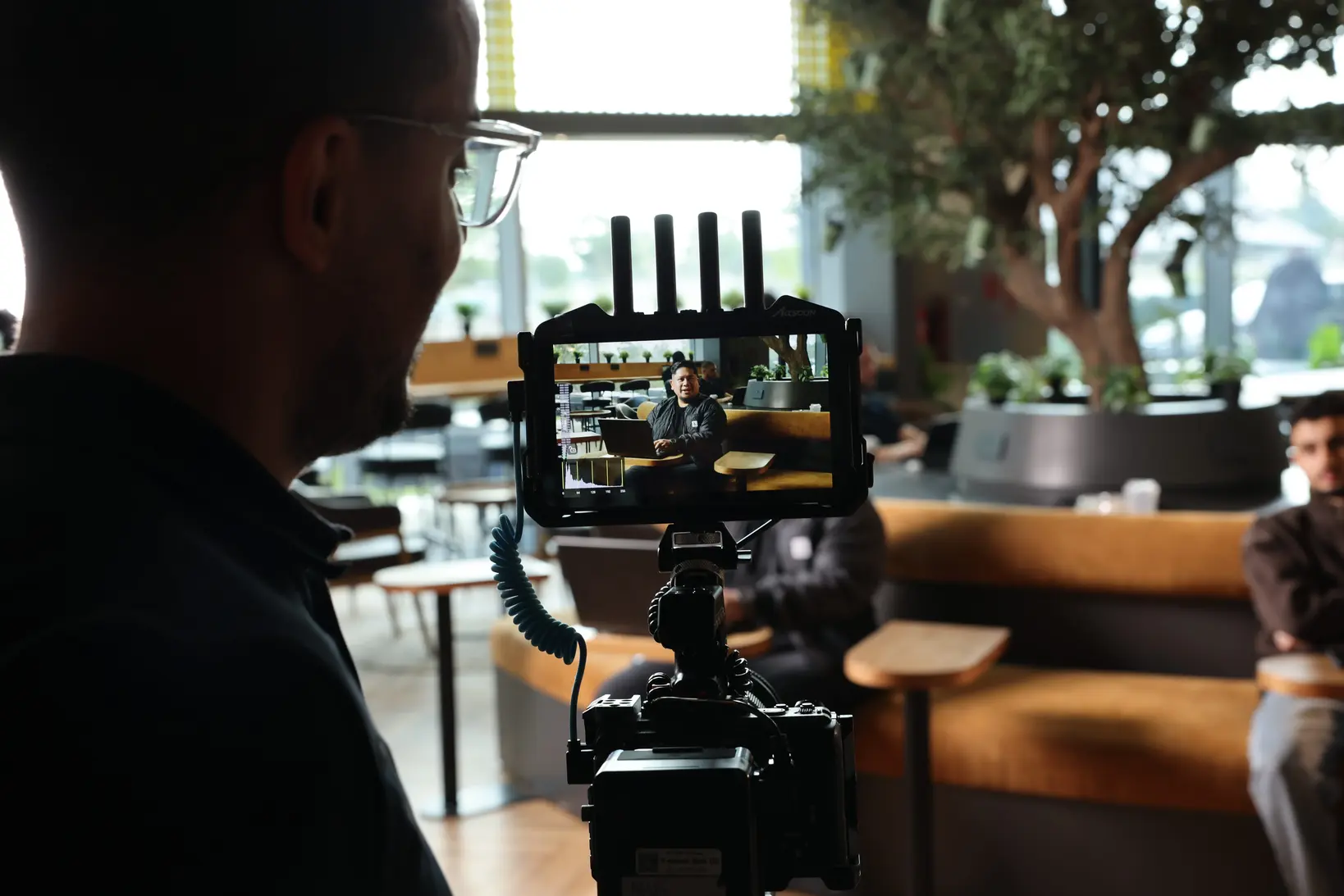 HostX brand film studio environment in Lusail
